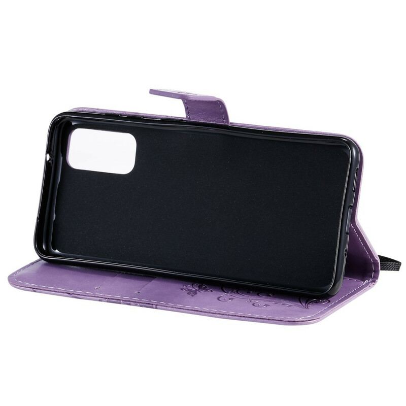 Flip Cover Samsung Galaxy S20 Med Snor Kæmpe Sommerfugle Med Rem