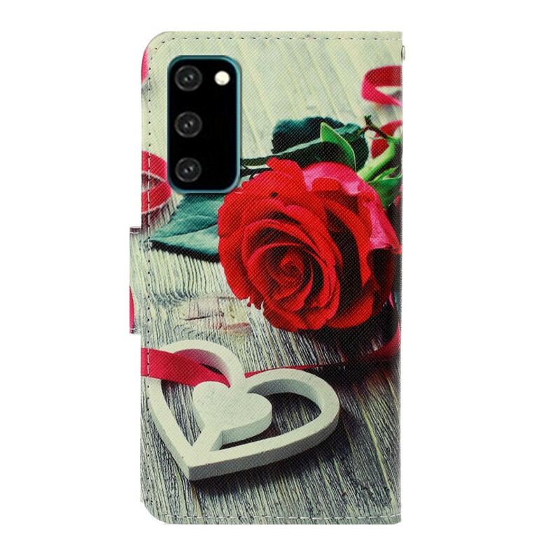 Flip Cover Samsung Galaxy S20 Med Snor Romantisk Rose Med Rem