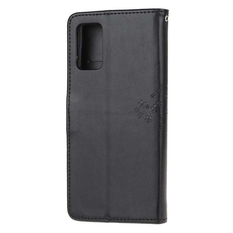 Flip Cover Samsung Galaxy S20 Med Snor Thong Træ Og Ugler