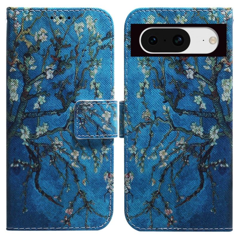 Læder Cover Google Pixel 8 Telefon Etui Blomstrende Grene