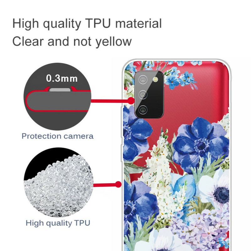 Cover Samsung Galaxy A02s Sømløs Akvarel Blå Blomster