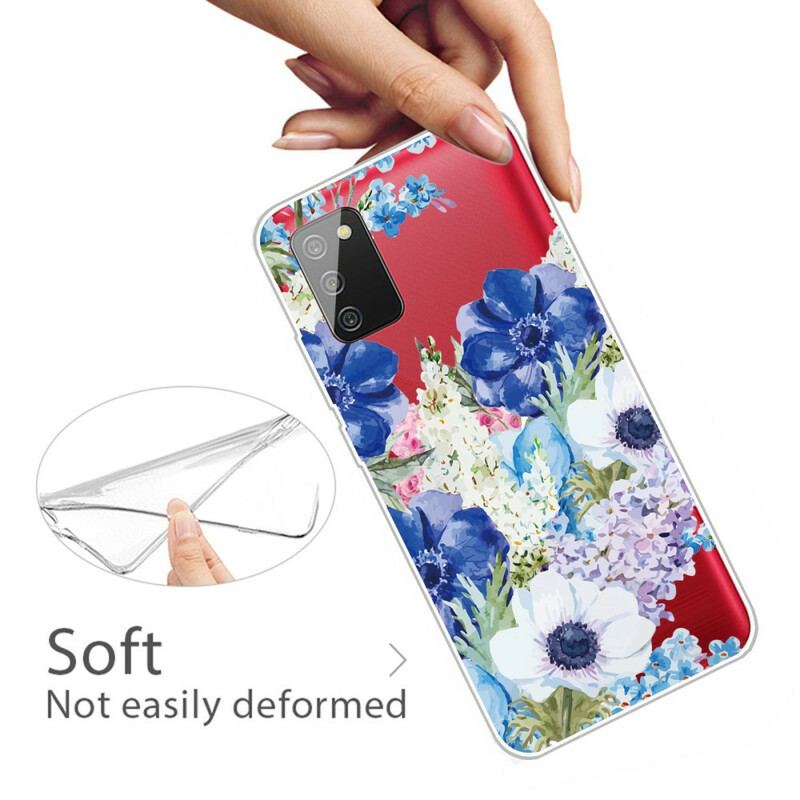 Cover Samsung Galaxy A02s Sømløs Akvarel Blå Blomster