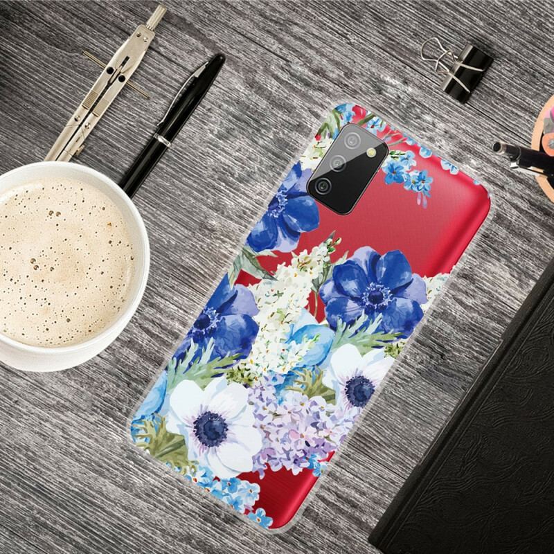 Cover Samsung Galaxy A02s Sømløs Akvarel Blå Blomster