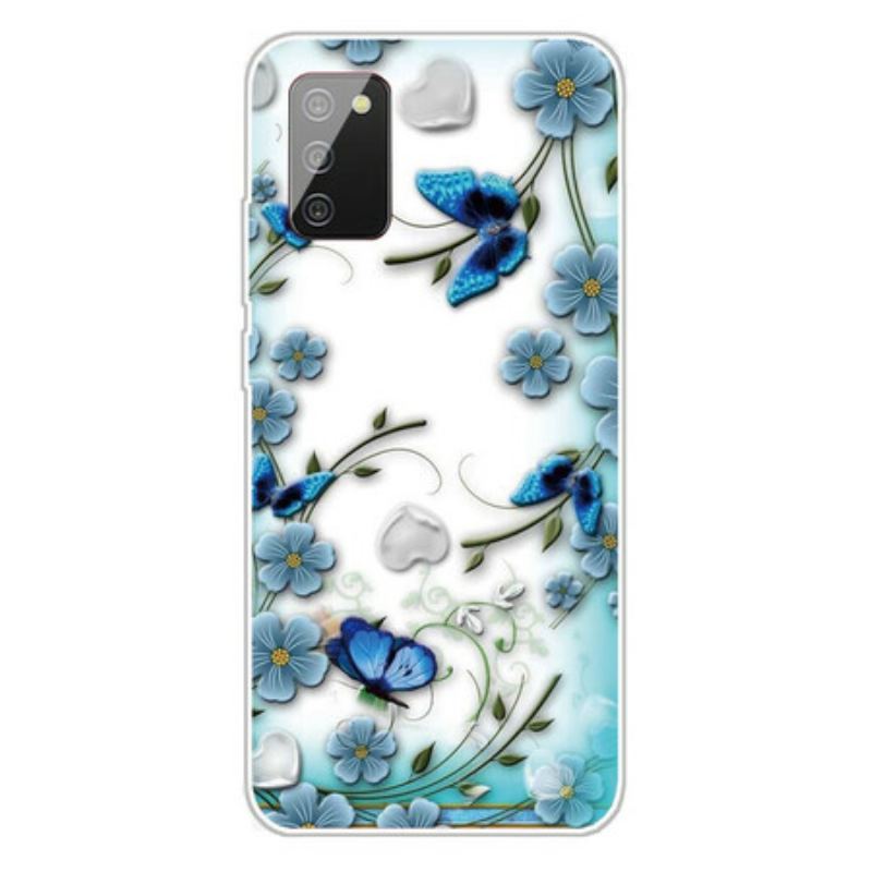 Cover Samsung Galaxy A02s Sømløse Retro Sommerfugle Og Blomster