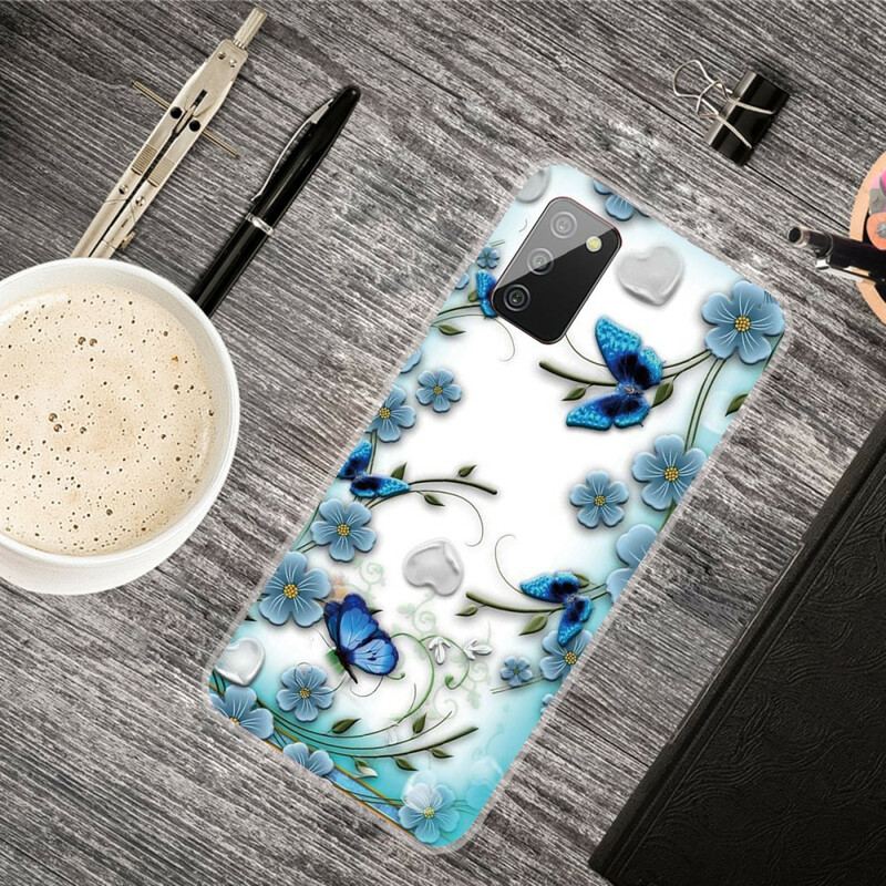 Cover Samsung Galaxy A02s Sømløse Retro Sommerfugle Og Blomster