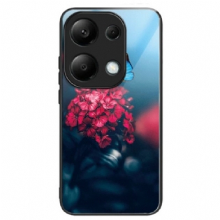 Cover Xiaomi Redmi Note 13 Pro 4g Telefon Etui Hærdet Glas Røde Blomster Og Sommerfugle