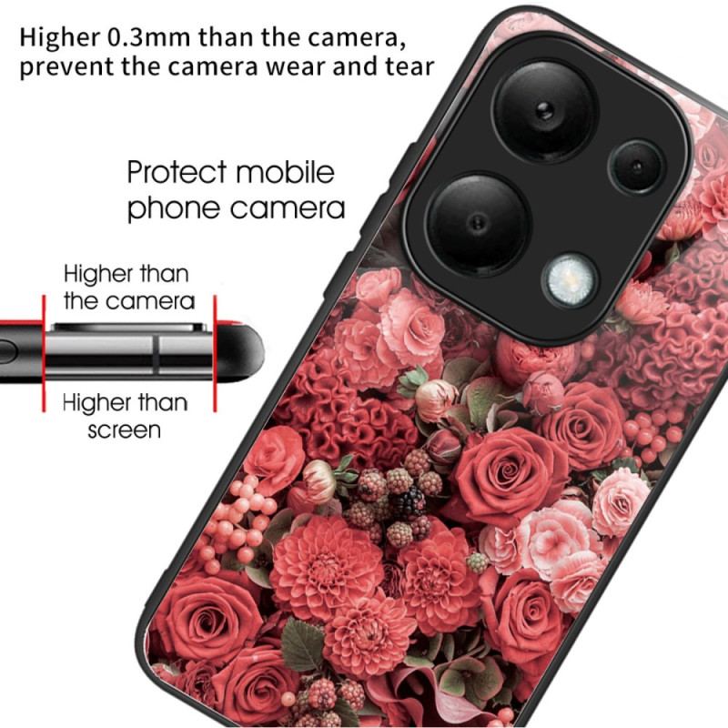 Cover Xiaomi Redmi Note 13 Pro 4g Telefon Etui Røde Og Lyserøde Blomster Af Hærdet Glas