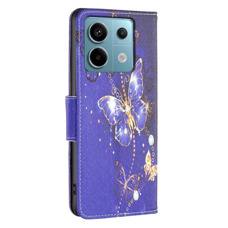 Læder Cover Xiaomi Redmi Note 13 Pro 4g Telefon Etui Lilla Sommerfugle