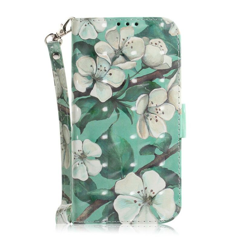 Læder Cover Sony Xperia L4 Med Snor Blomstrende Gren Med Rem