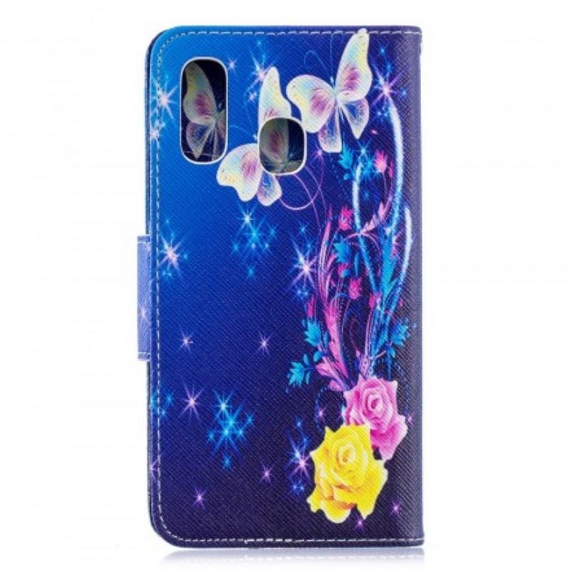 Flip Cover Samsung Galaxy A40 Farverige Sommerfugle Om Natten