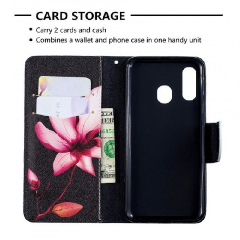 Flip Cover Samsung Galaxy A40 Lyserød Blomst