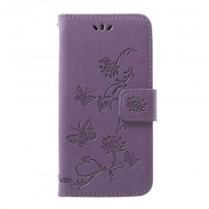 Flip Cover Samsung Galaxy A40 Med Snor Sommerfugle Og Blomsterrem