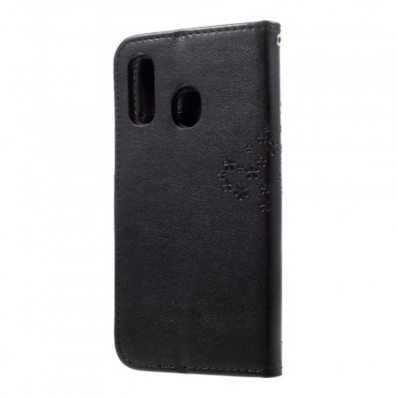 Flip Cover Samsung Galaxy A40 Med Snor Thong Træ Og Ugler