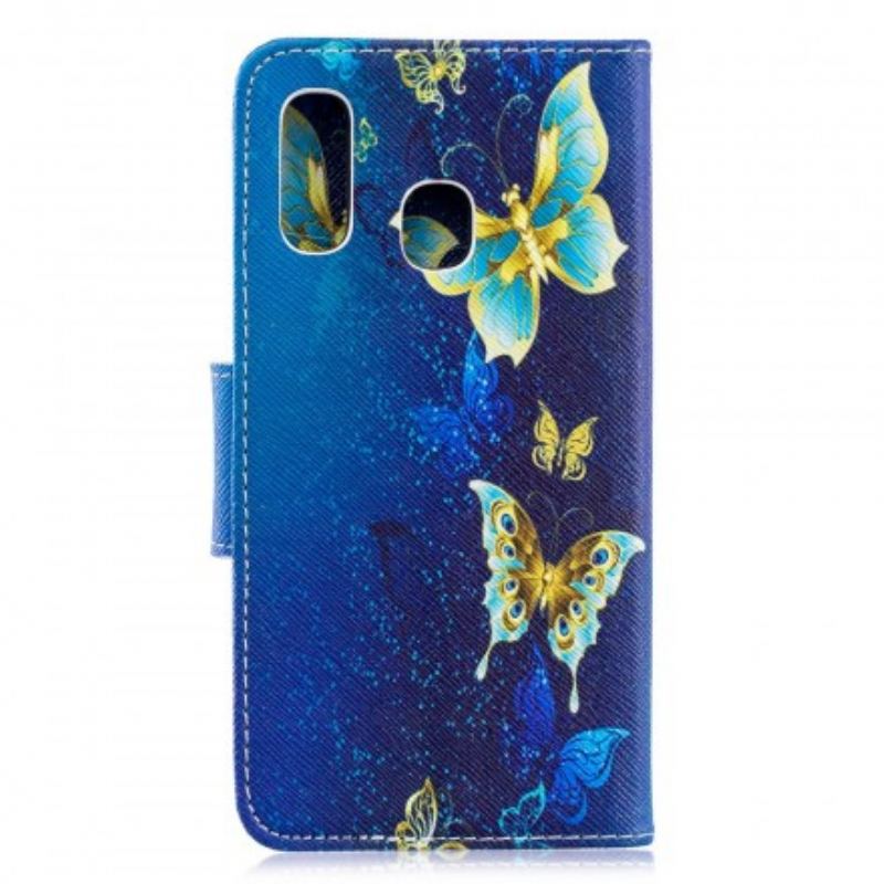 Læder Cover Samsung Galaxy A40 Gyldne Sommerfugle