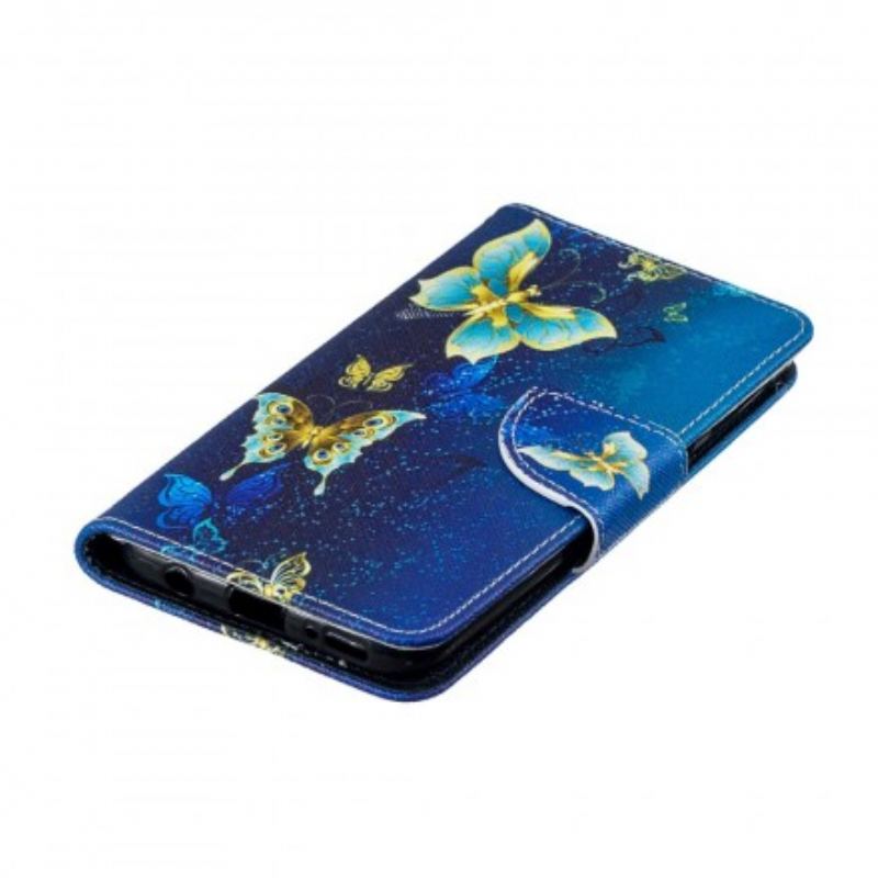 Læder Cover Samsung Galaxy A40 Gyldne Sommerfugle