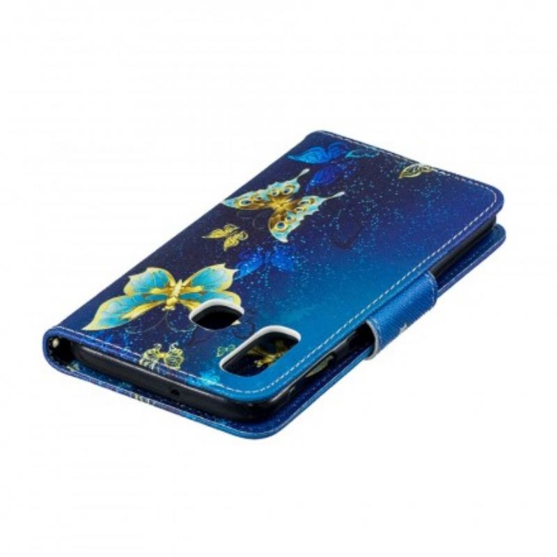 Læder Cover Samsung Galaxy A40 Gyldne Sommerfugle