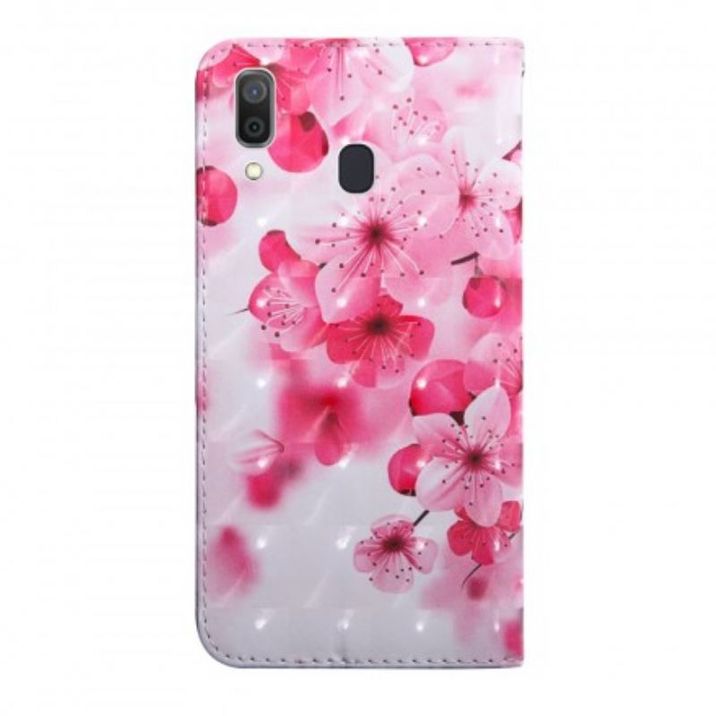 Læder Cover Samsung Galaxy A40 Lyserøde Blomster