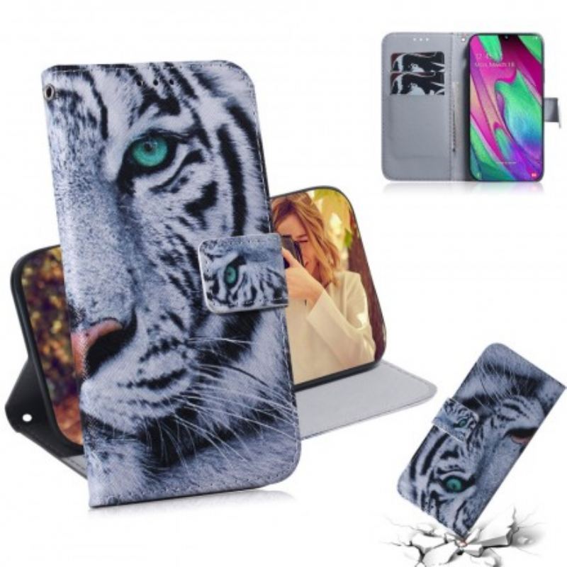 Læder Cover Samsung Galaxy A40 Tiger Ansigt