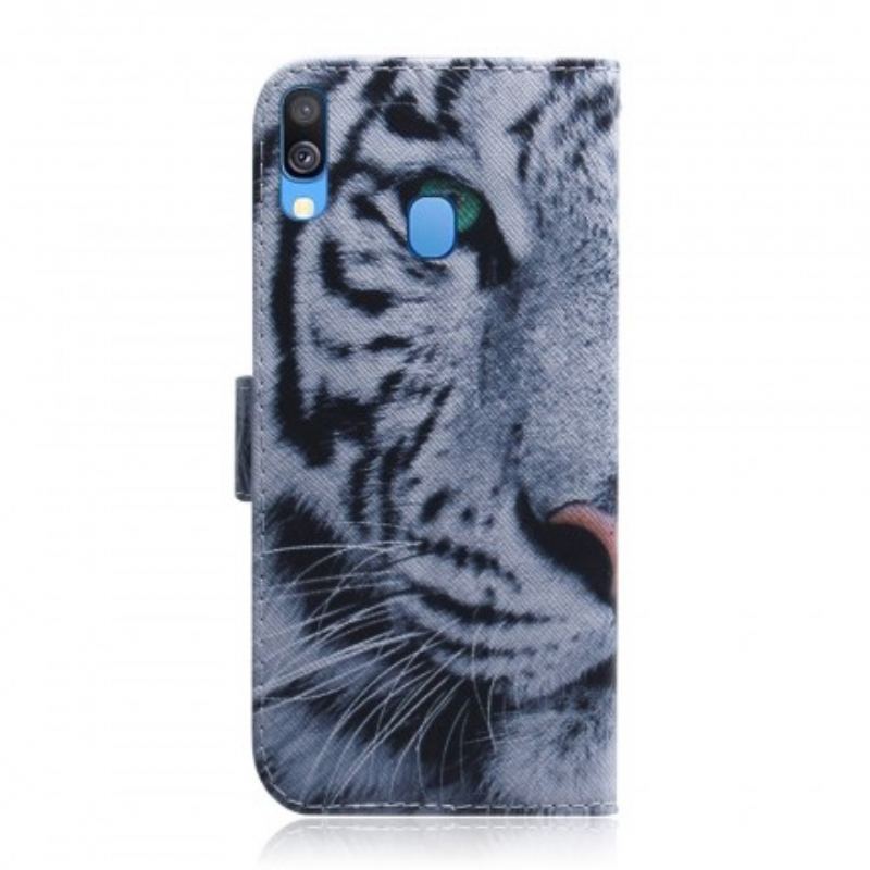 Læder Cover Samsung Galaxy A40 Tiger Ansigt