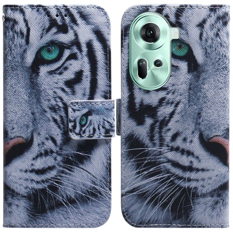 Læder Cover Oppo Reno 11 5g Hvid Tiger