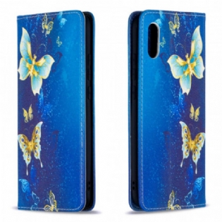 Cover Xiaomi Redmi 9A Flip Cover Blå Sommerfugle