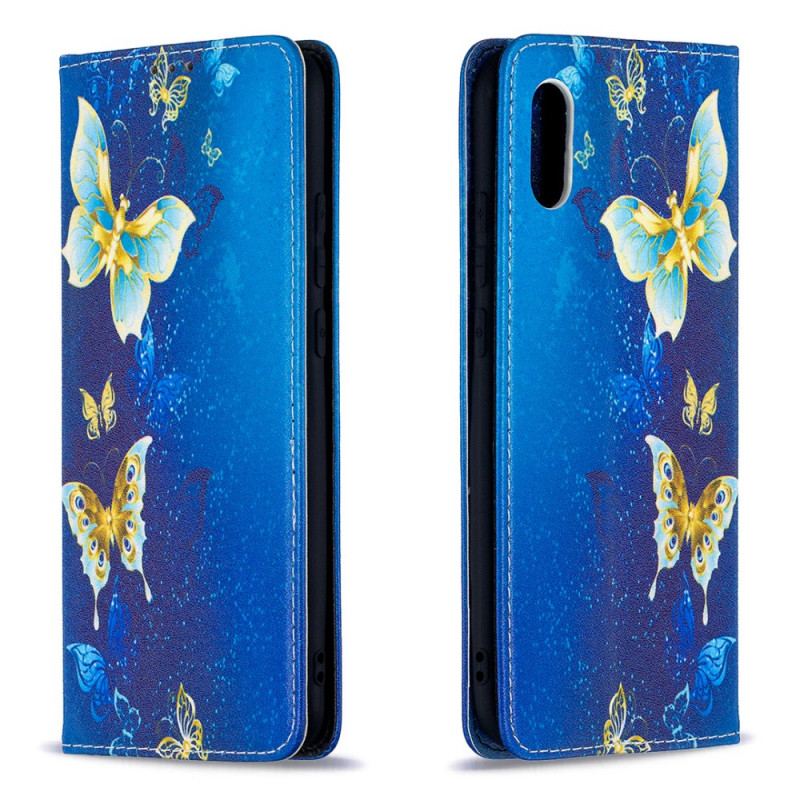 Cover Xiaomi Redmi 9A Flip Cover Blå Sommerfugle