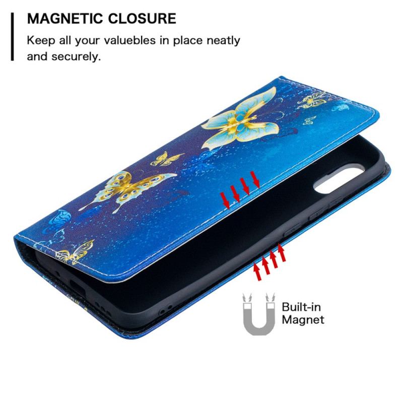 Cover Xiaomi Redmi 9A Flip Cover Blå Sommerfugle