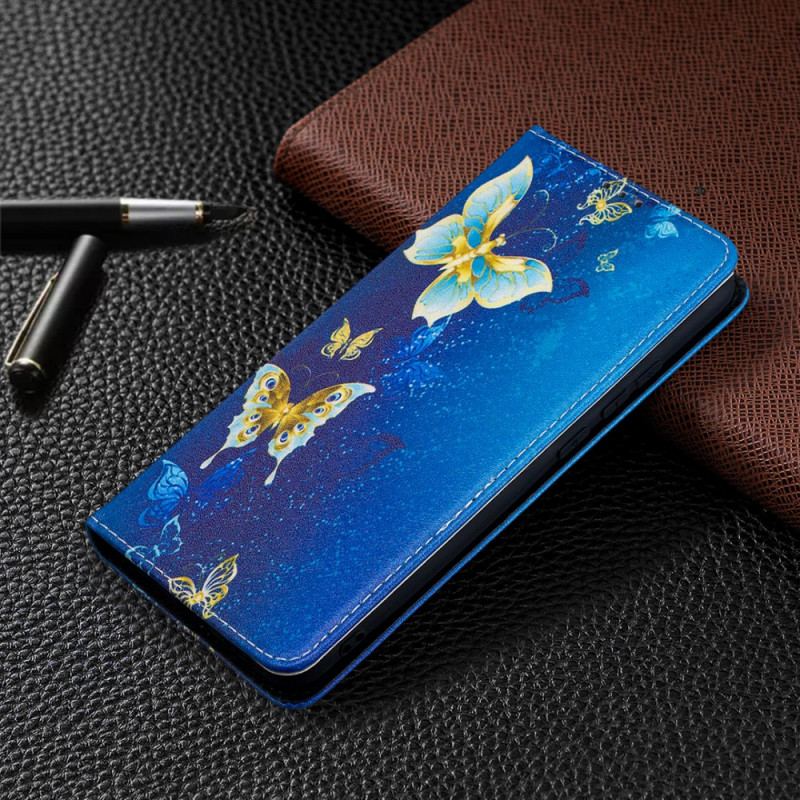 Cover Xiaomi Redmi 9A Flip Cover Blå Sommerfugle