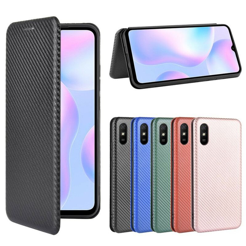 Cover Xiaomi Redmi 9A Flip Cover Farvet Carbon Silikone