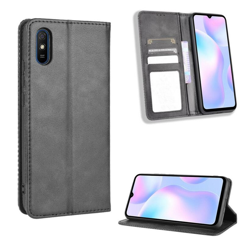 Cover Xiaomi Redmi 9A Flip Cover Stiliseret Vintage Lædereffekt