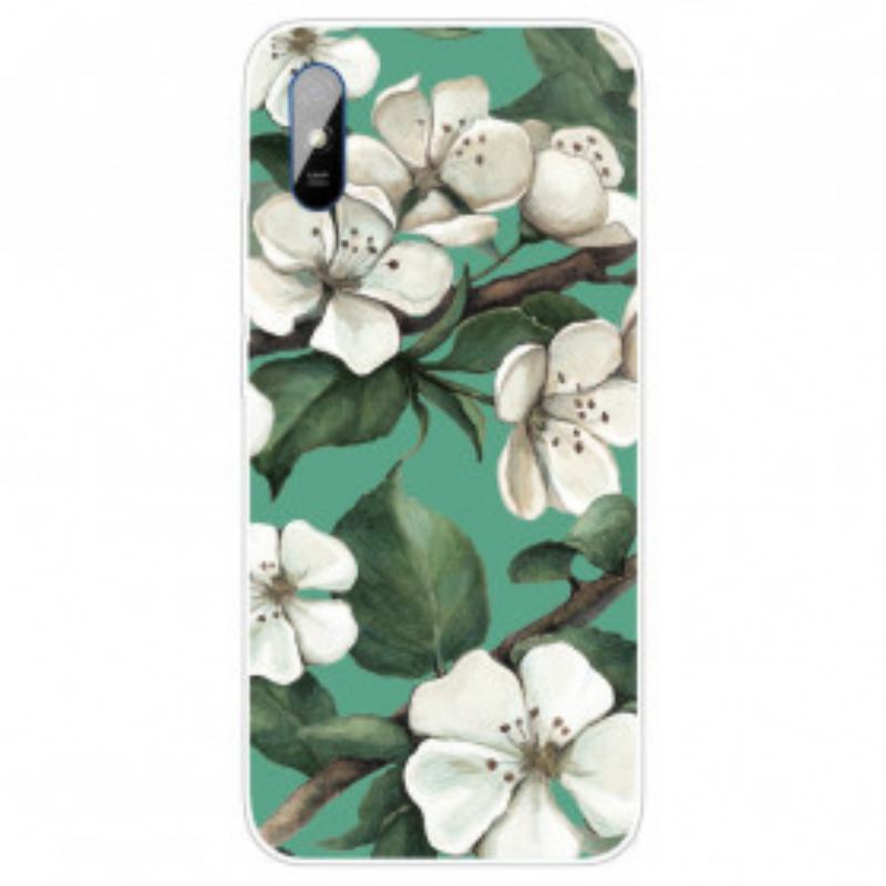 Cover Xiaomi Redmi 9A Malede Hvide Blomster