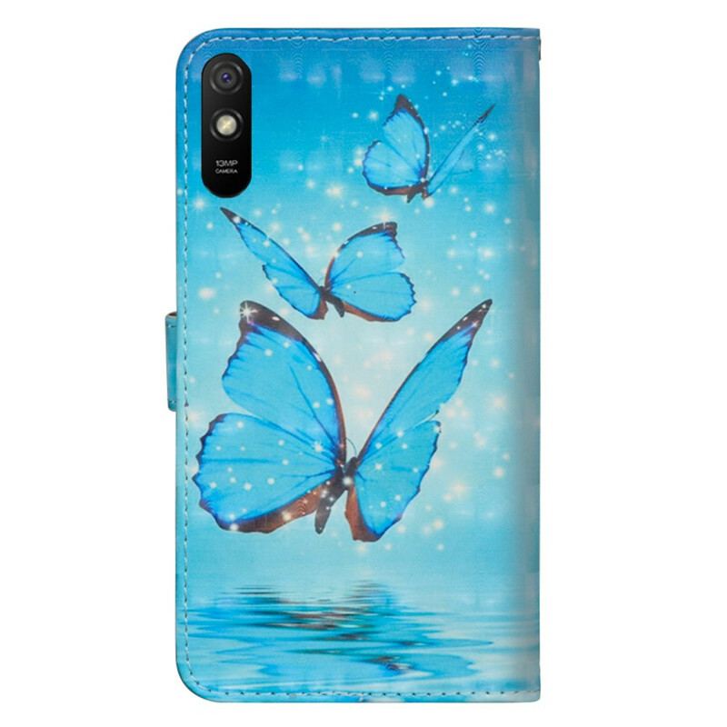 Flip Cover Xiaomi Redmi 9A Flyvende Blå Sommerfugle