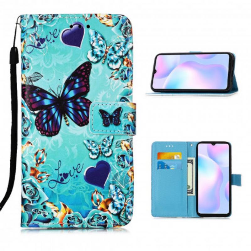 Flip Cover Xiaomi Redmi 9A Med Snor Elsker Butterflies Strappy