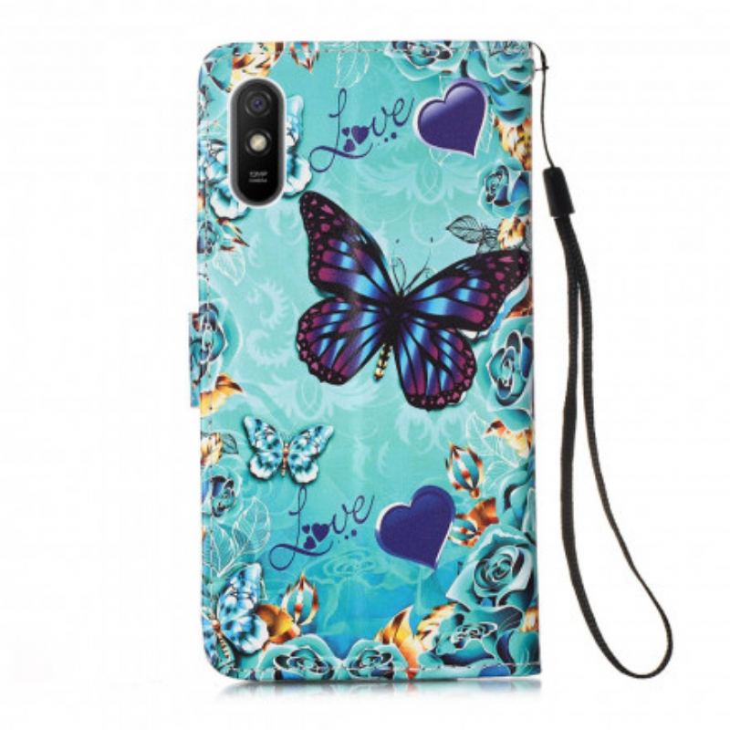 Flip Cover Xiaomi Redmi 9A Med Snor Elsker Butterflies Strappy