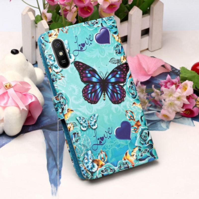 Flip Cover Xiaomi Redmi 9A Med Snor Elsker Butterflies Strappy