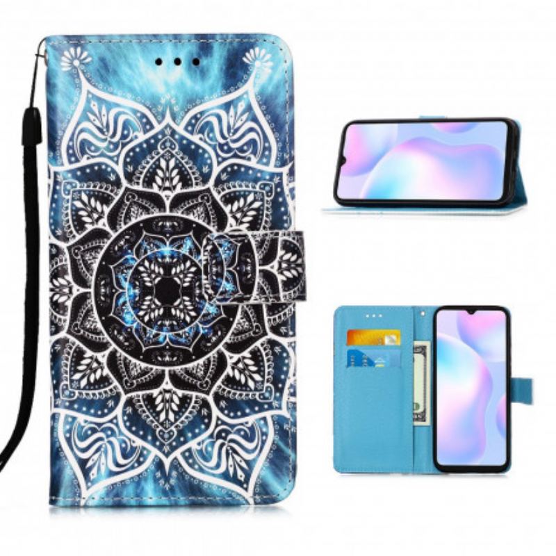 Flip Cover Xiaomi Redmi 9A Med Snor Sort Strappy Mandala