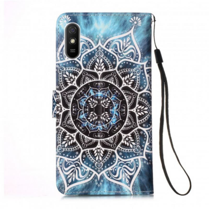 Flip Cover Xiaomi Redmi 9A Med Snor Sort Strappy Mandala