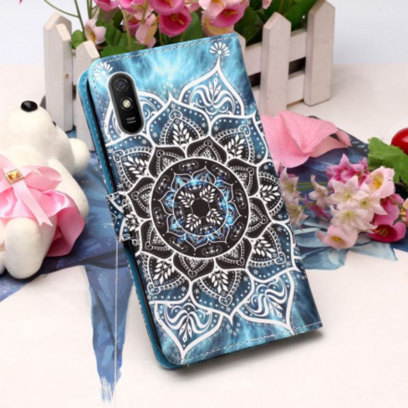 Flip Cover Xiaomi Redmi 9A Med Snor Sort Strappy Mandala