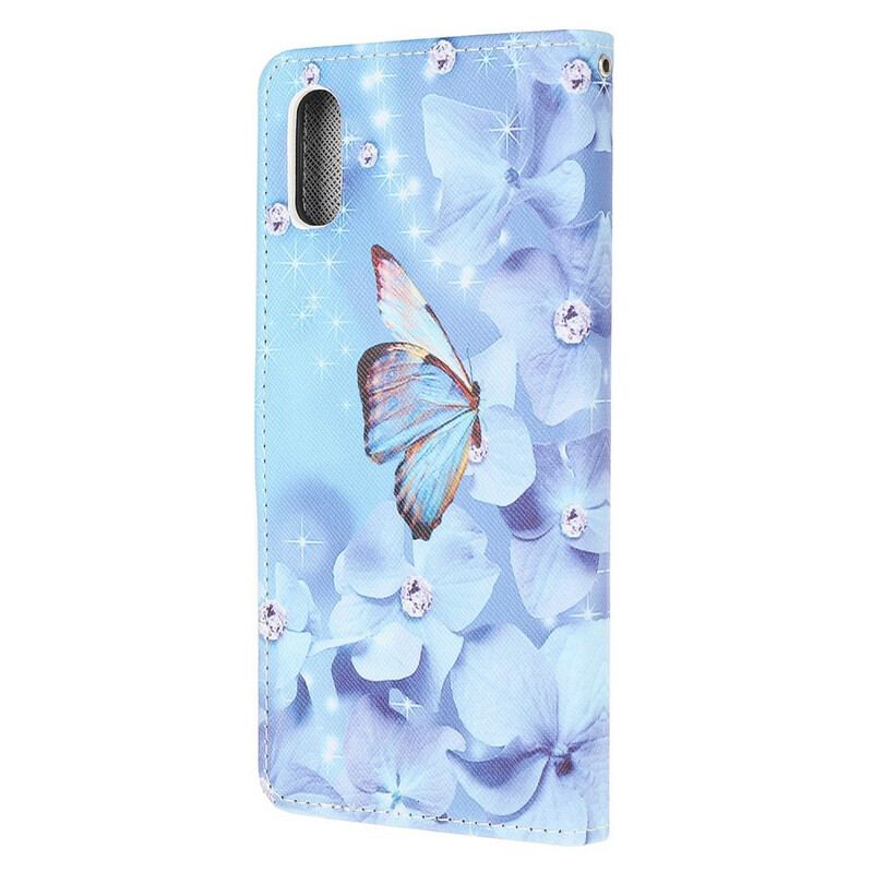 Flip Cover Xiaomi Redmi 9A Med Snor Strappy Diamond Sommerfugle