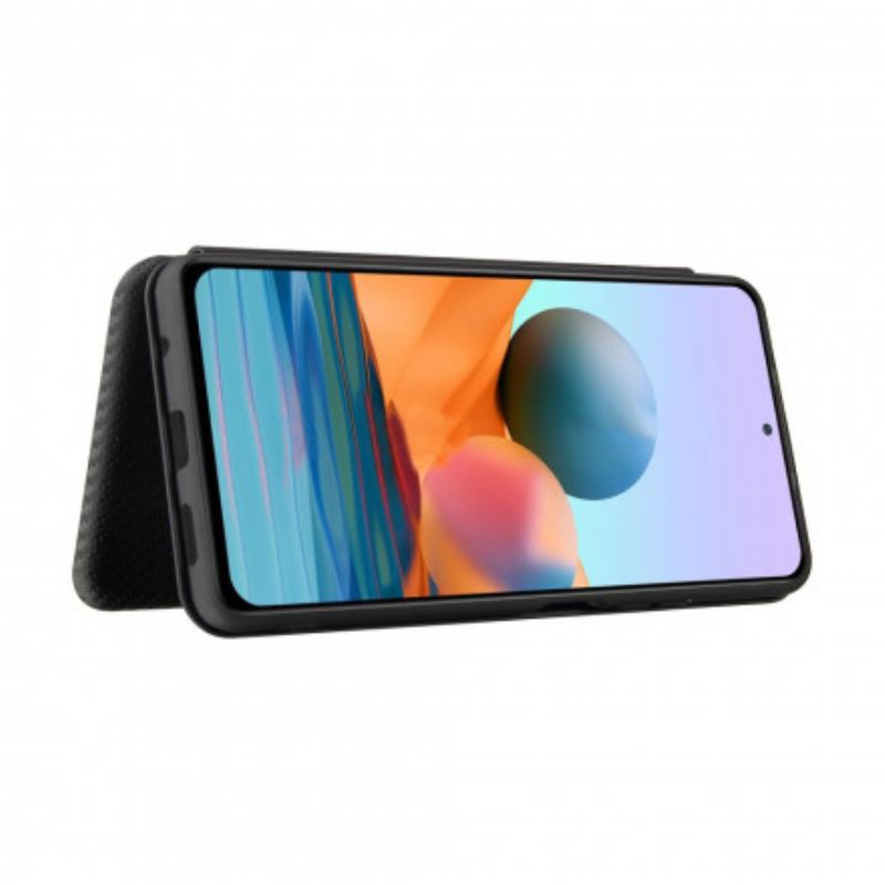 Cover Xiaomi Redmi Note 10 Pro Flip Cover Kulfiber Med Støttering