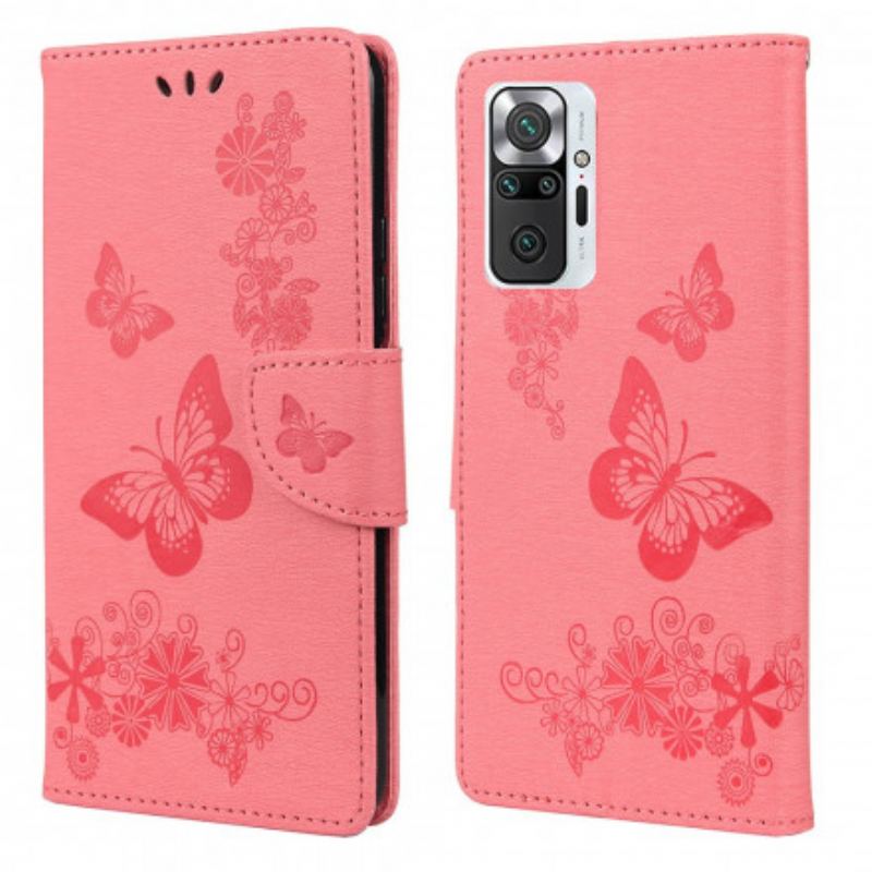 Flip Cover Xiaomi Redmi Note 10 Pro Kun Sommerfugle Med Snor