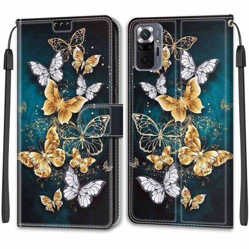 Flip Cover Xiaomi Redmi Note 10 Pro Med Snor Strap Butterflies Fan