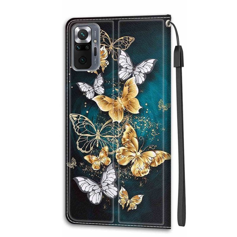 Flip Cover Xiaomi Redmi Note 10 Pro Med Snor Strap Butterflies Fan