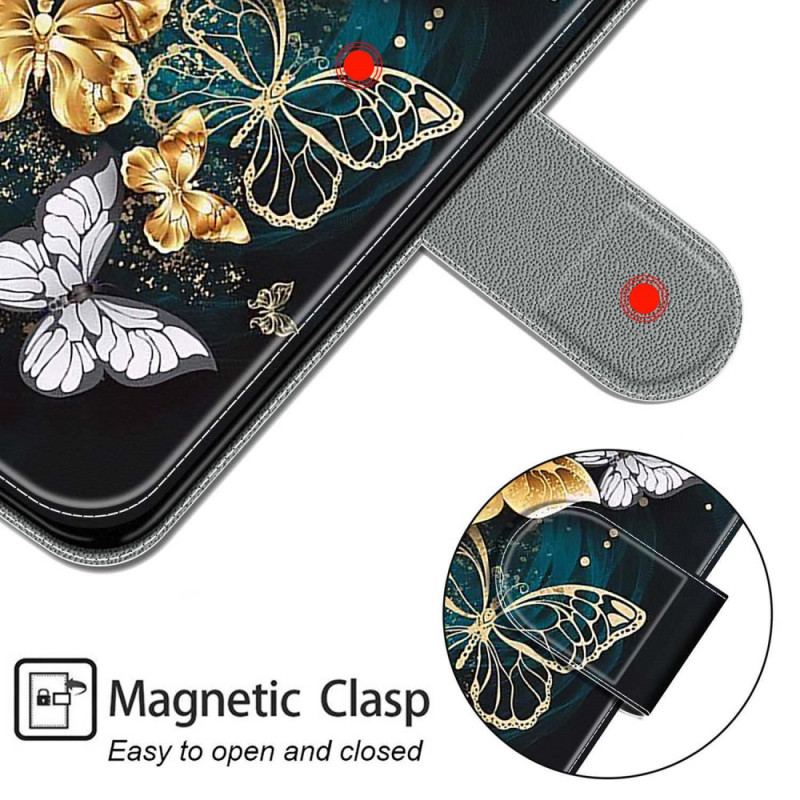 Flip Cover Xiaomi Redmi Note 10 Pro Med Snor Strap Butterflies Fan