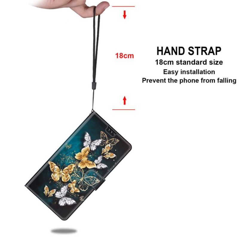 Flip Cover Xiaomi Redmi Note 10 Pro Med Snor Strap Butterflies Fan