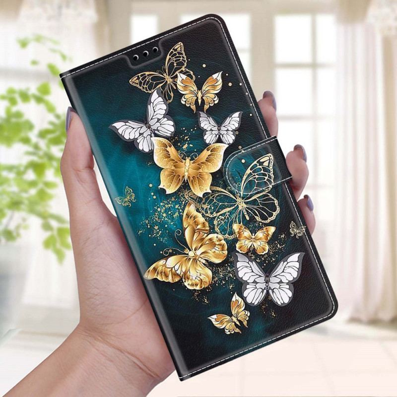 Flip Cover Xiaomi Redmi Note 10 Pro Med Snor Strap Butterflies Fan