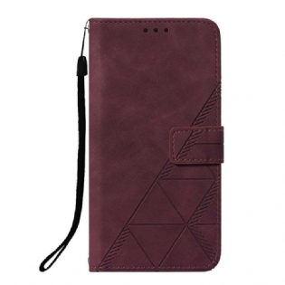 Flip Cover Xiaomi Redmi Note 10 Pro Med Snor Strappy Geometrisk Læderstil