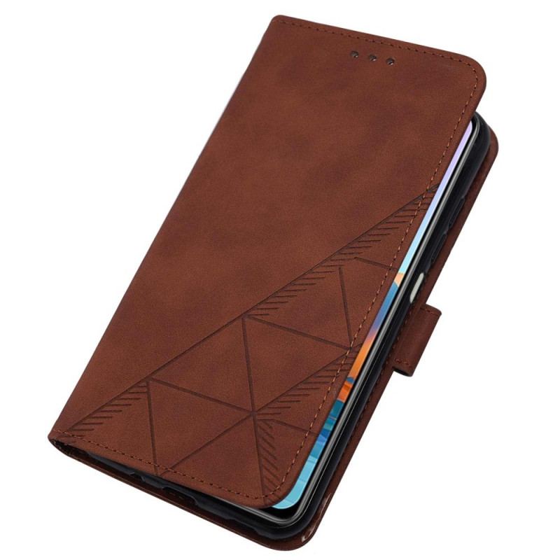 Flip Cover Xiaomi Redmi Note 10 Pro Med Snor Strappy Geometrisk Læderstil