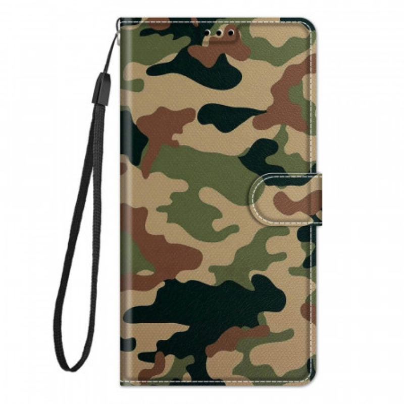 Flip Cover Xiaomi Redmi Note 10 Pro Med Snor Strappy Militær Camouflage