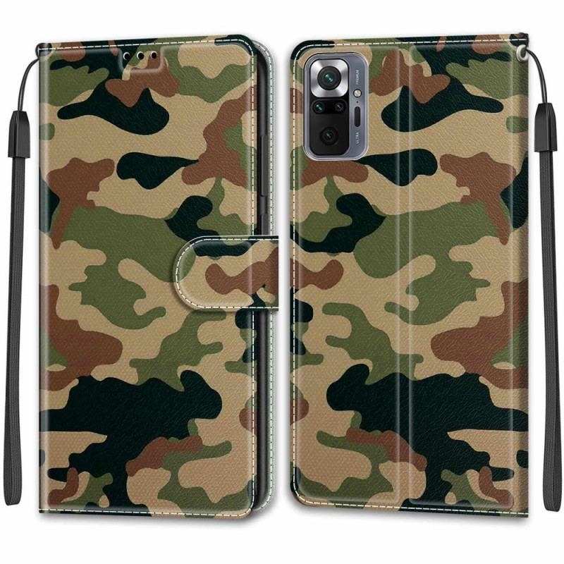 Flip Cover Xiaomi Redmi Note 10 Pro Med Snor Strappy Militær Camouflage